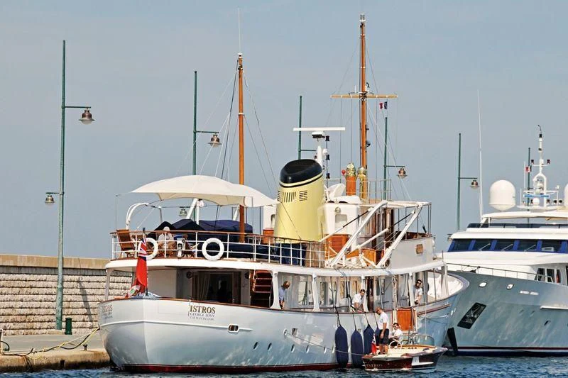 a boat is parked in the water aboard ISTROS Yacht for Sale