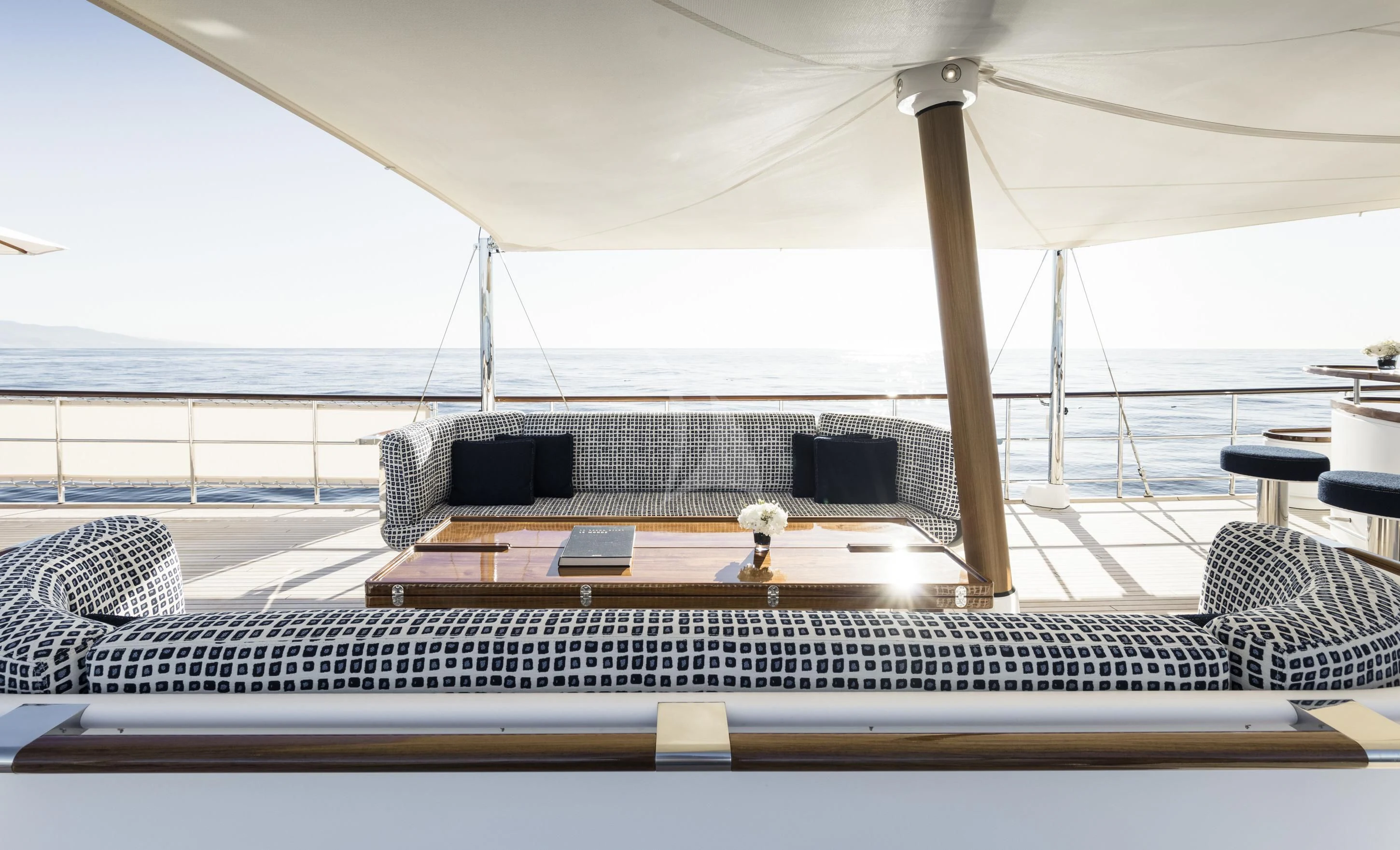 a large white boat with a solar panel on the deck aboard ISTROS Yacht for Sale