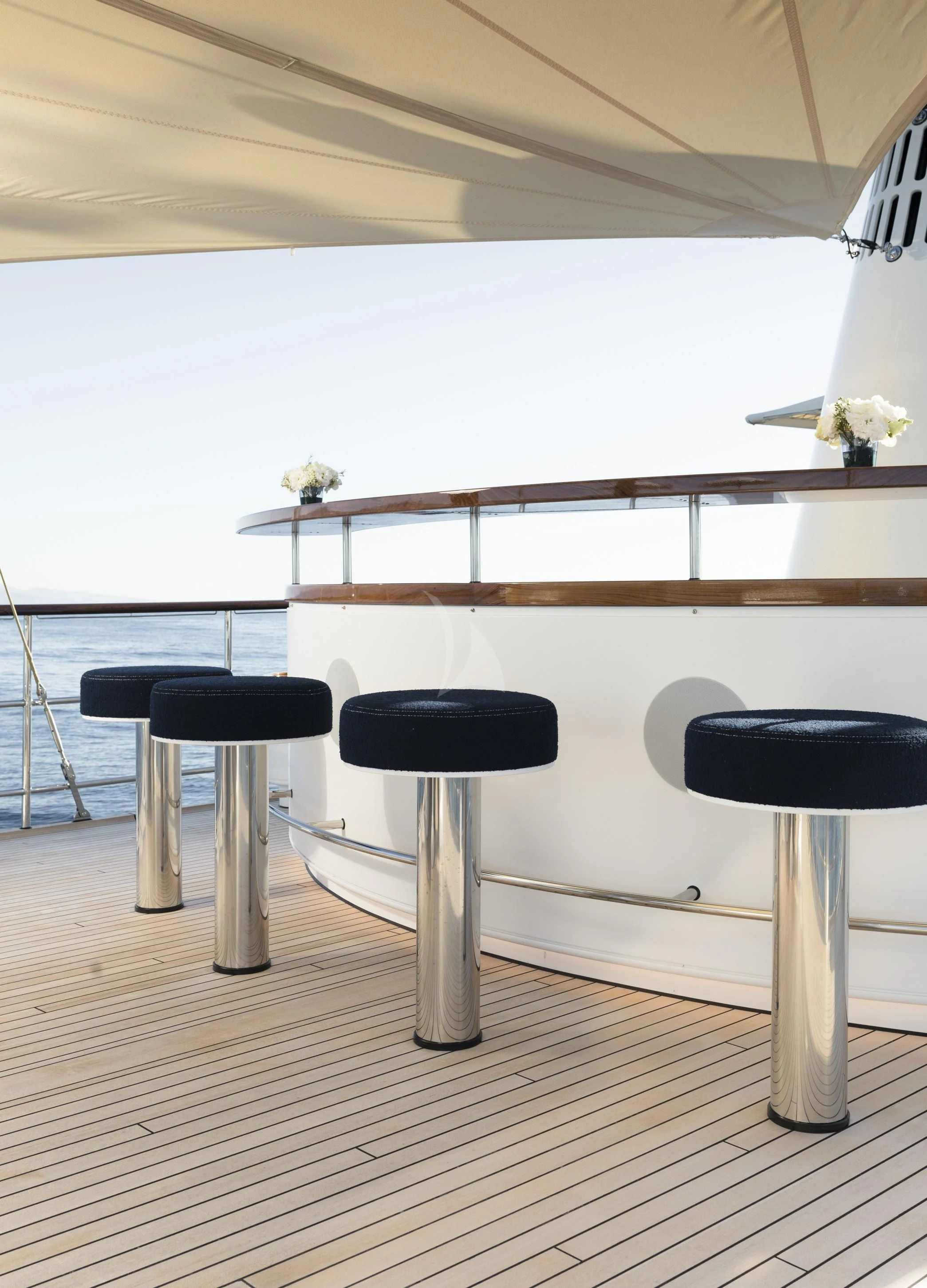 a room with stools and stools aboard ISTROS Yacht for Sale