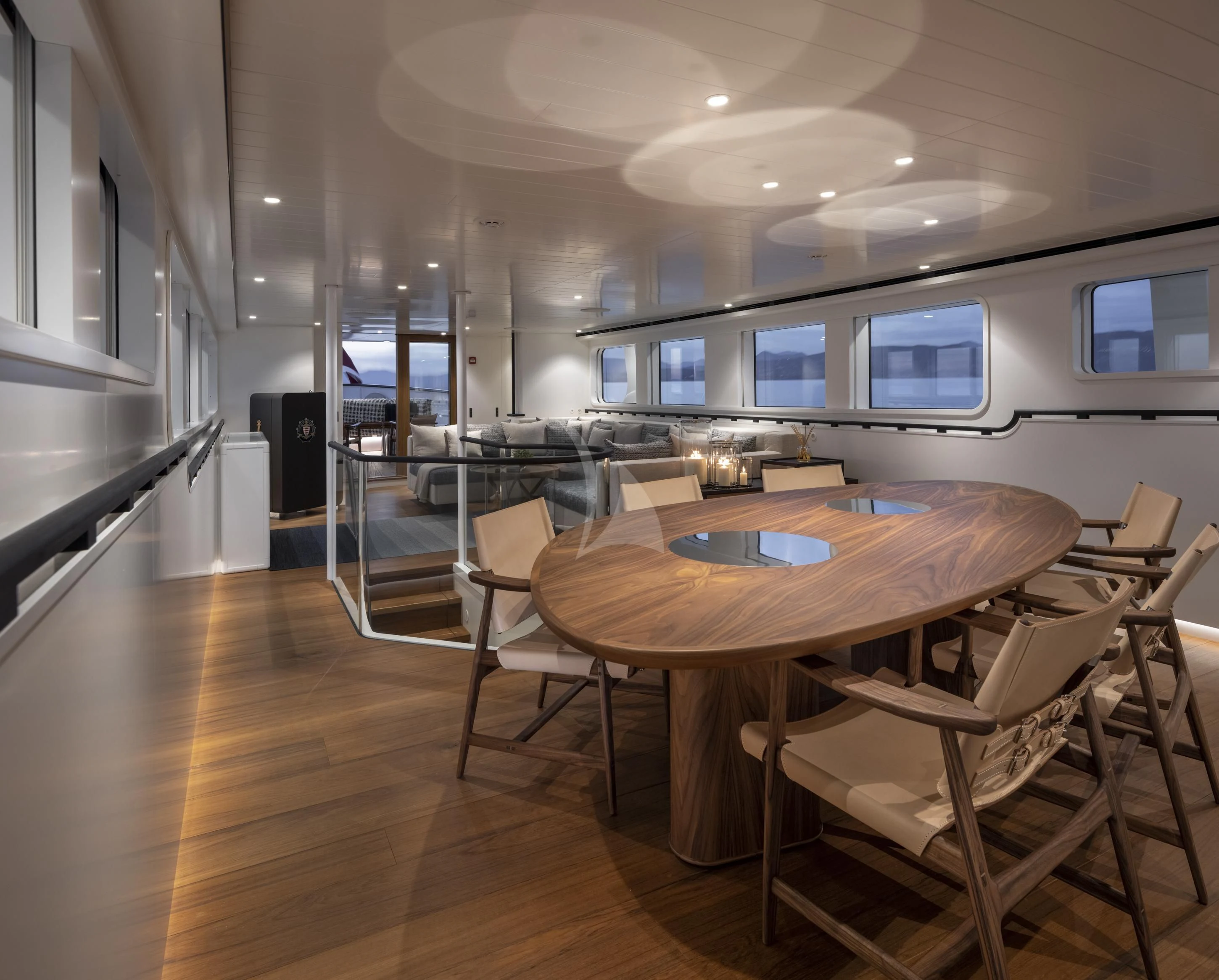 a room with a table and chairs aboard ISTROS Yacht for Sale