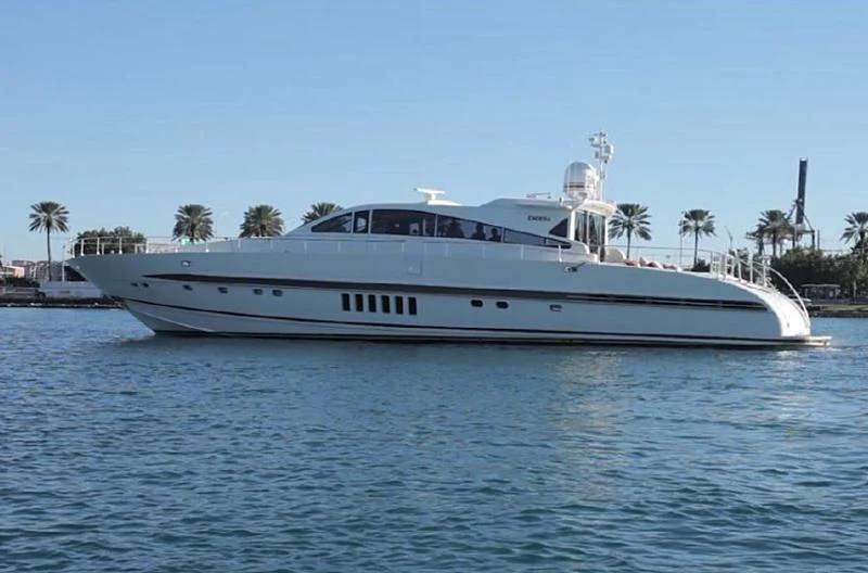 a white boat in the water aboard ENDERA Yacht for Sale