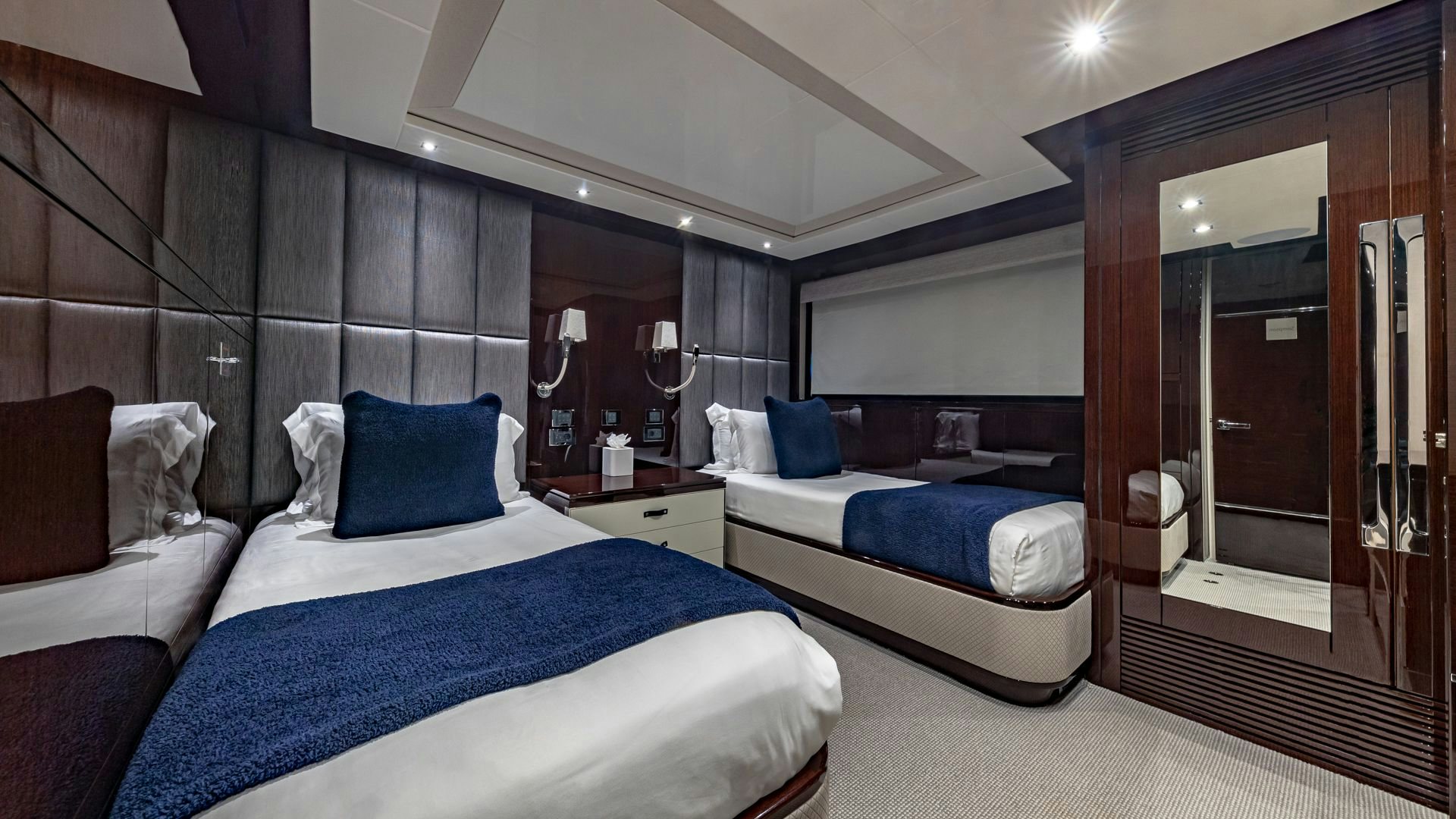 a room with two beds aboard CAPTAIN MORGAN III Yacht for Sale