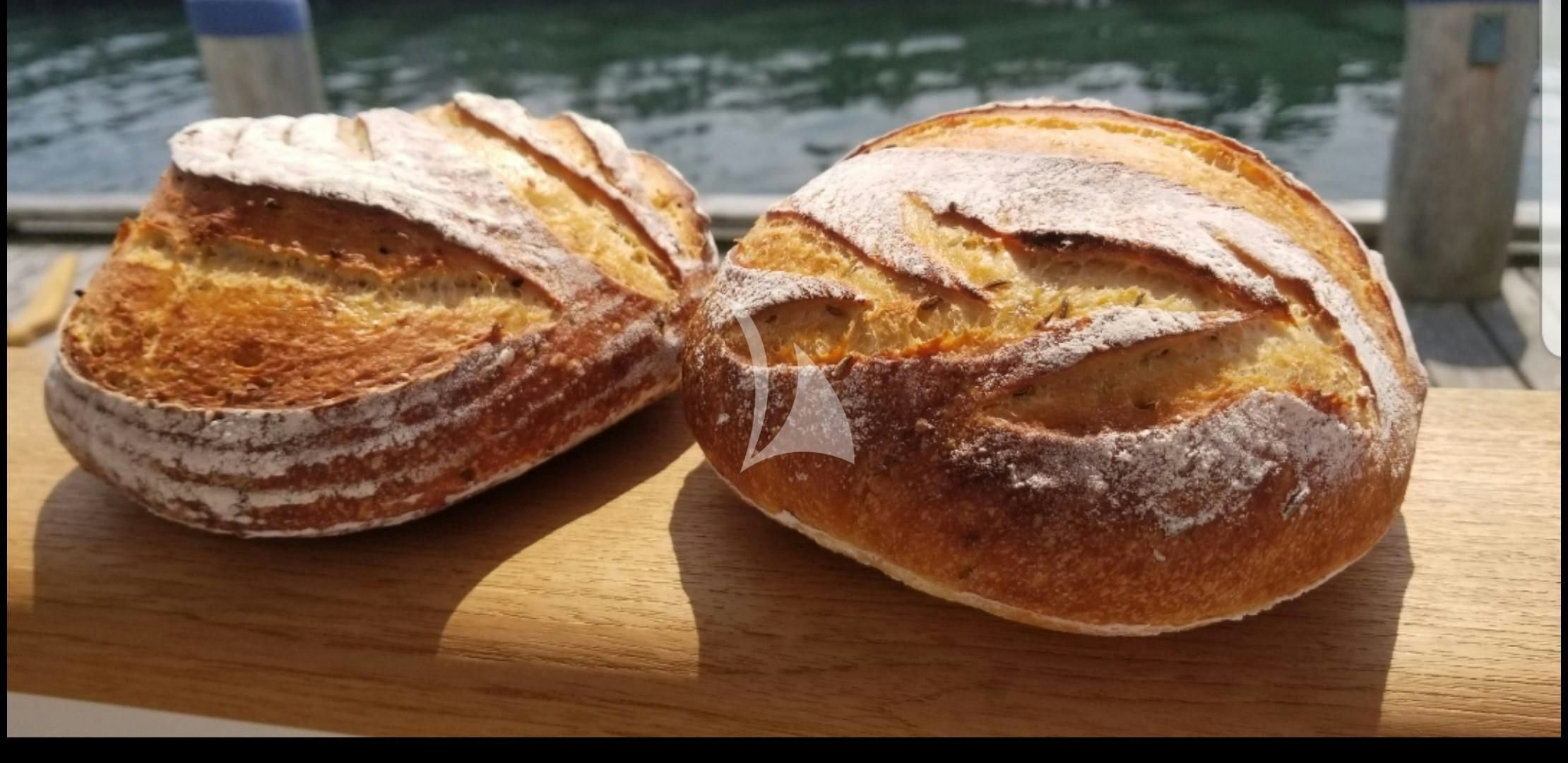 a couple of pancakes on a wood table aboard CAPTAIN MORGAN III Yacht for Sale