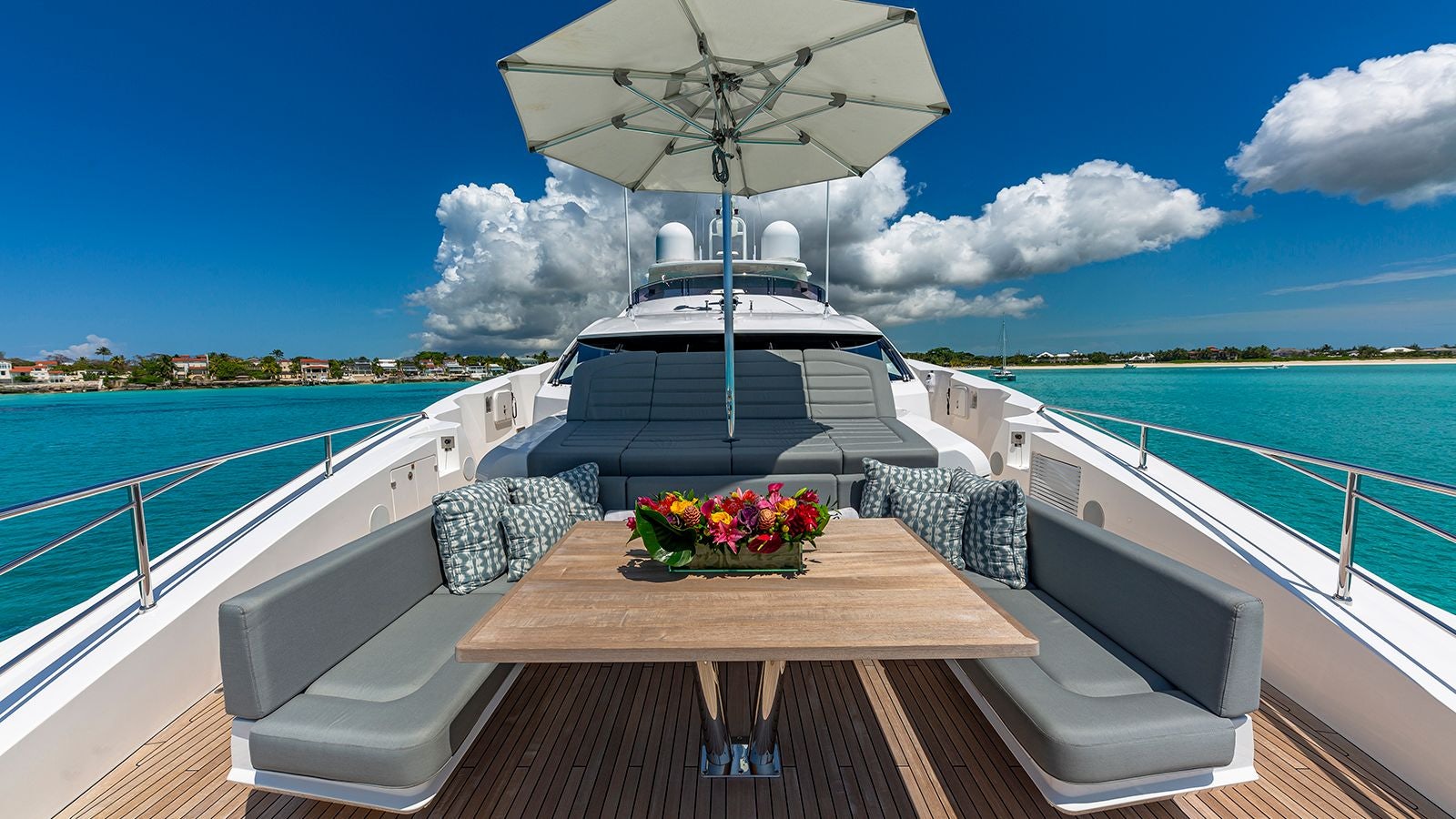 a boat on a table on a boat in the water aboard CAPTAIN MORGAN III Yacht for Sale