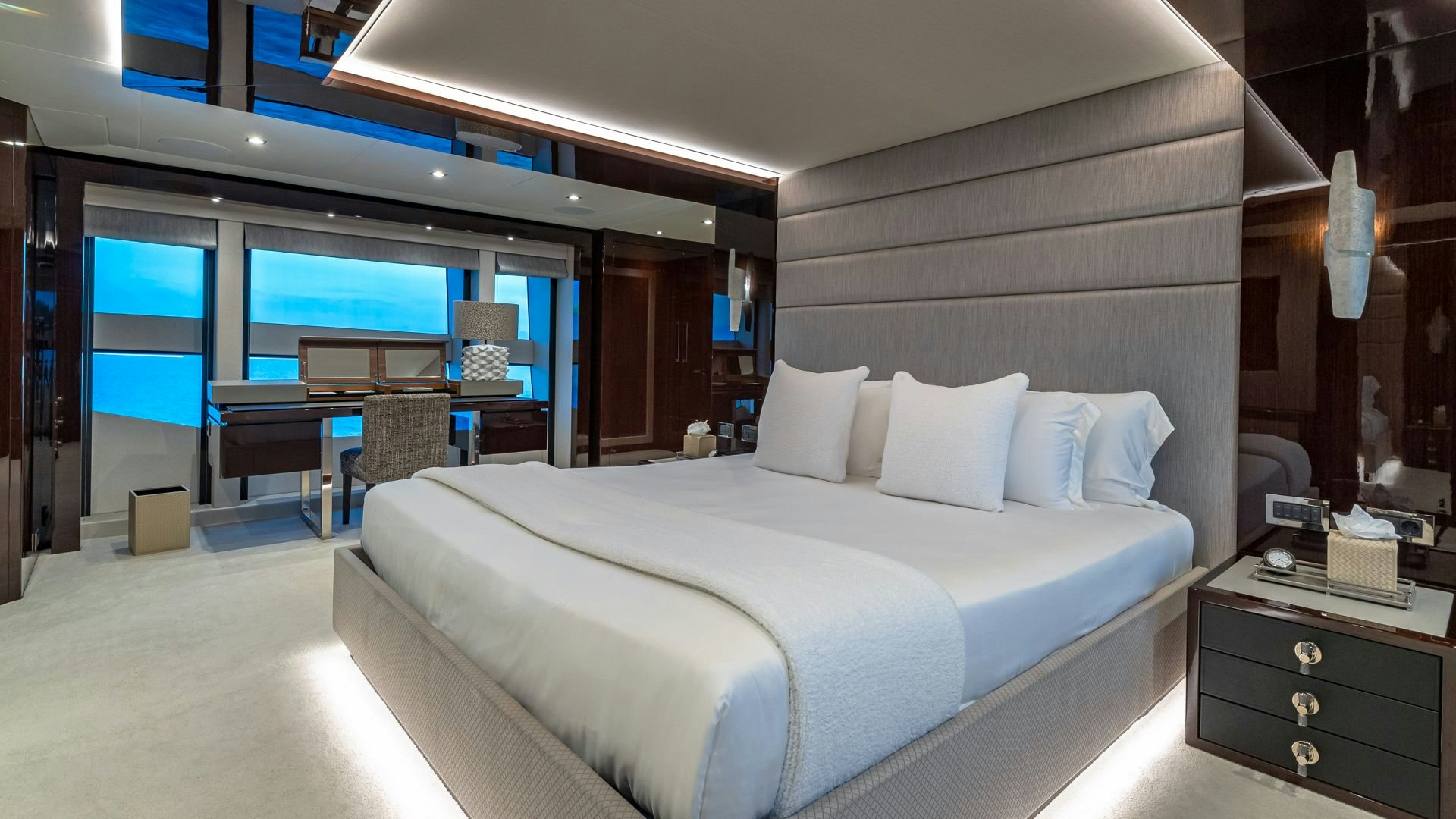 a bed in a room aboard CAPTAIN MORGAN III Yacht for Sale