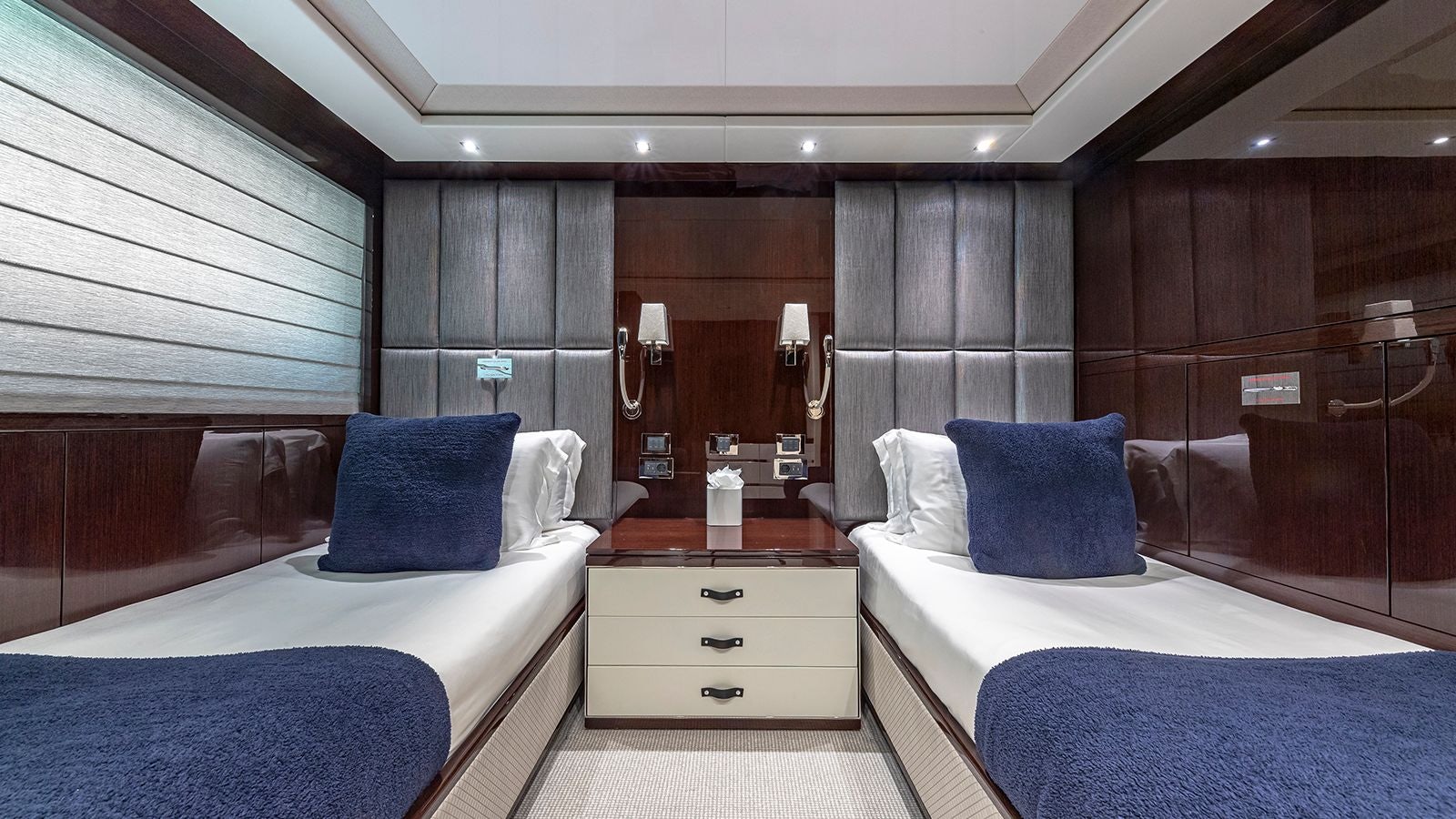 a room with two beds aboard CAPTAIN MORGAN III Yacht for Sale