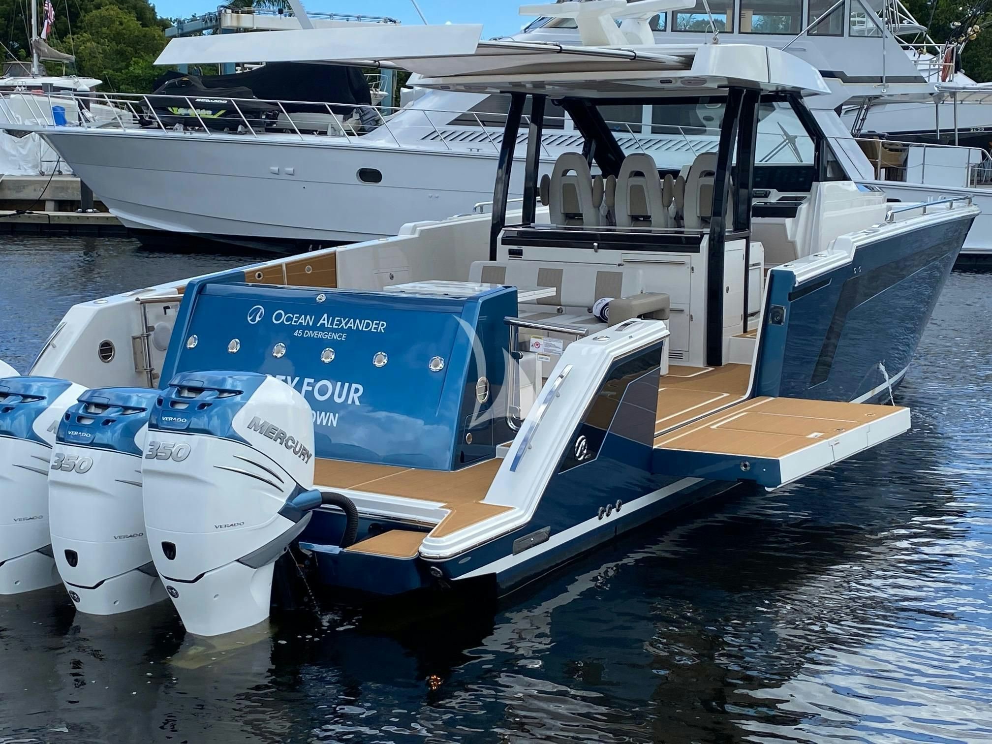 a row of boats in a harbor aboard CAPTAIN MORGAN III Yacht for Sale