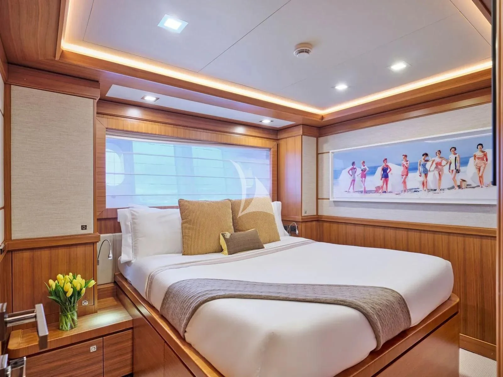 a bedroom with a large bed aboard BEST OFF Yacht for Charter