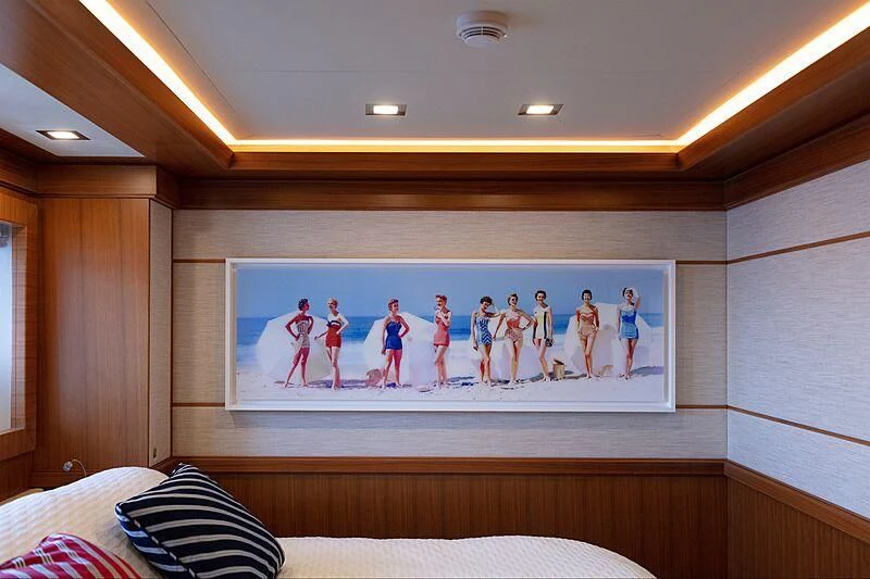 a wall with a picture of a group of women on it aboard BEST OFF Yacht for Charter