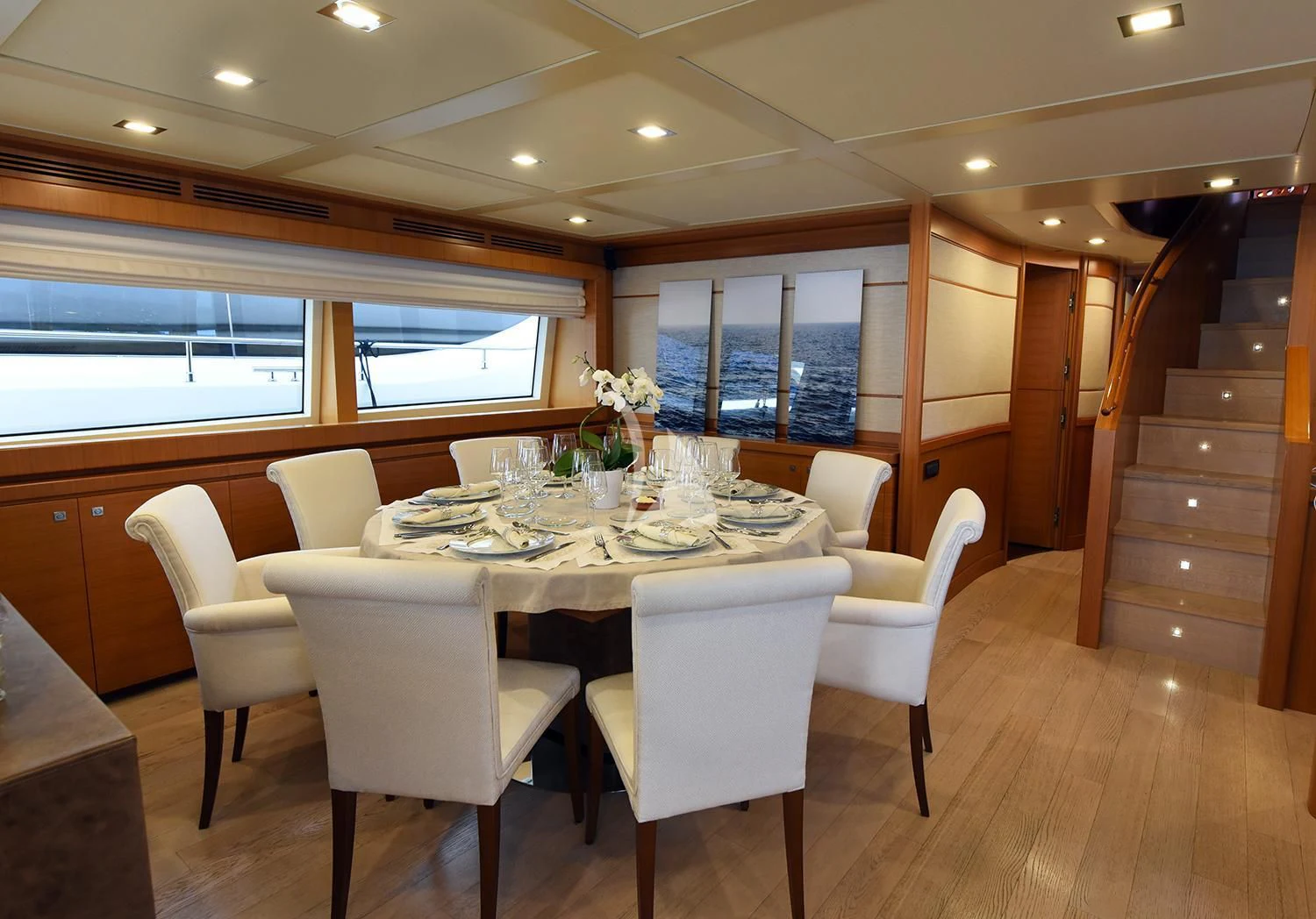 a table set for a dinner aboard BEST OFF Yacht for Charter