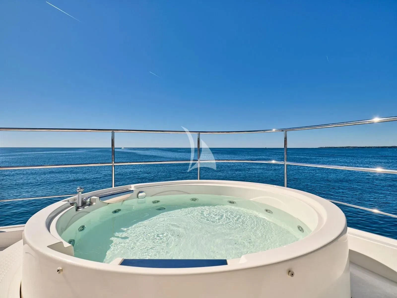 a bathtub with water in the background aboard BEST OFF Yacht for Charter