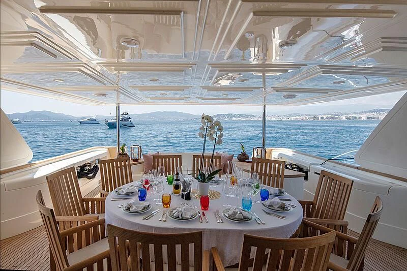 a table set for a meal on a boat aboard BEST OFF Yacht for Charter