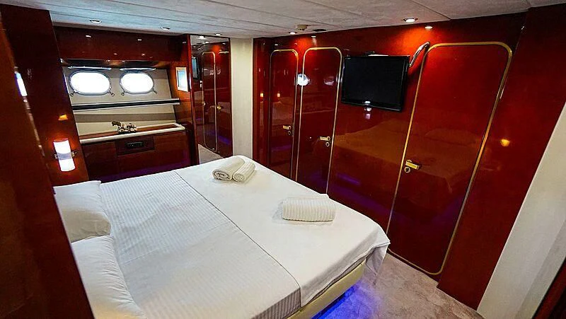 a bed in a train aboard BONA DEA Yacht for Sale