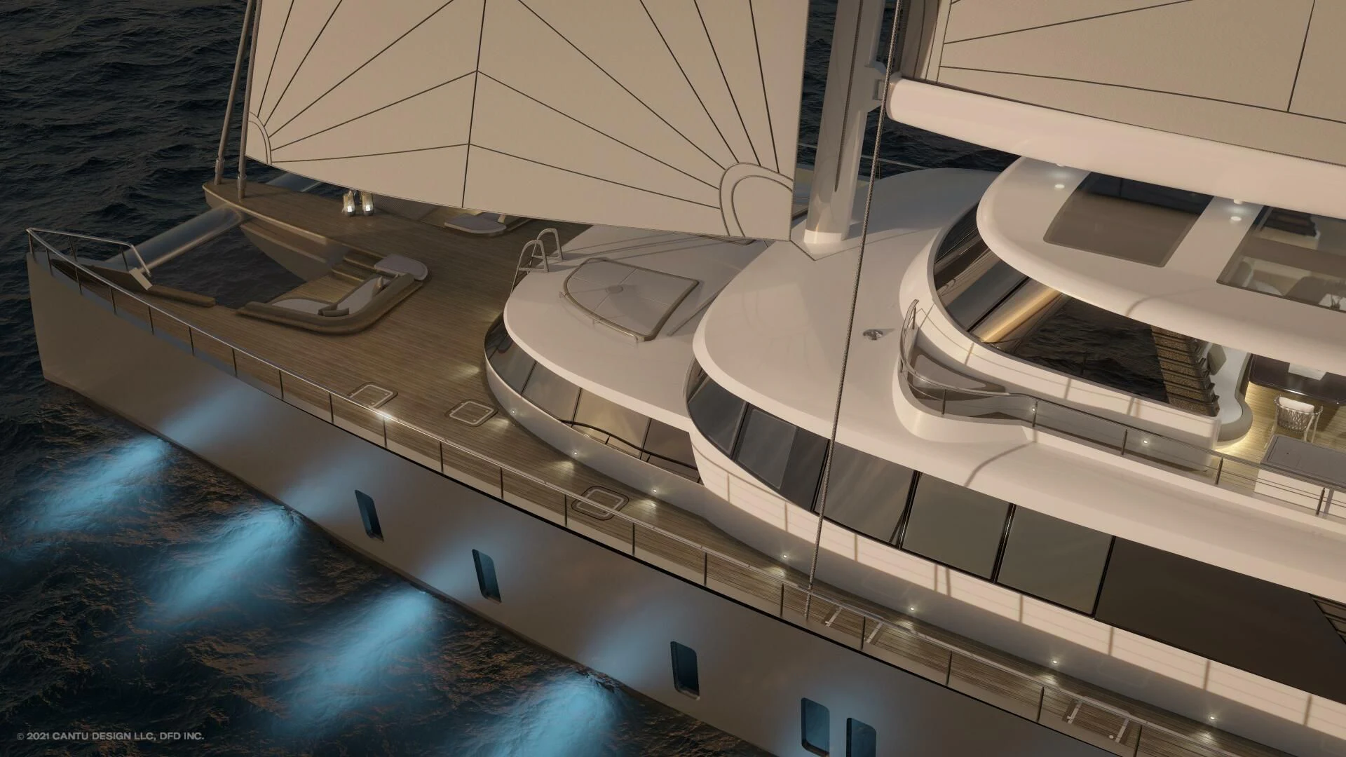 a large white and black building aboard PROJECT GARFIELD Yacht for Sale