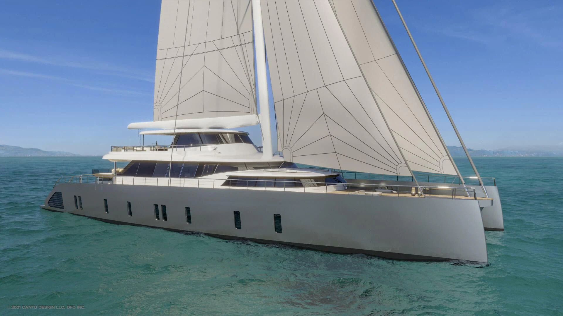 a white boat in the water aboard PROJECT GARFIELD Yacht for Sale