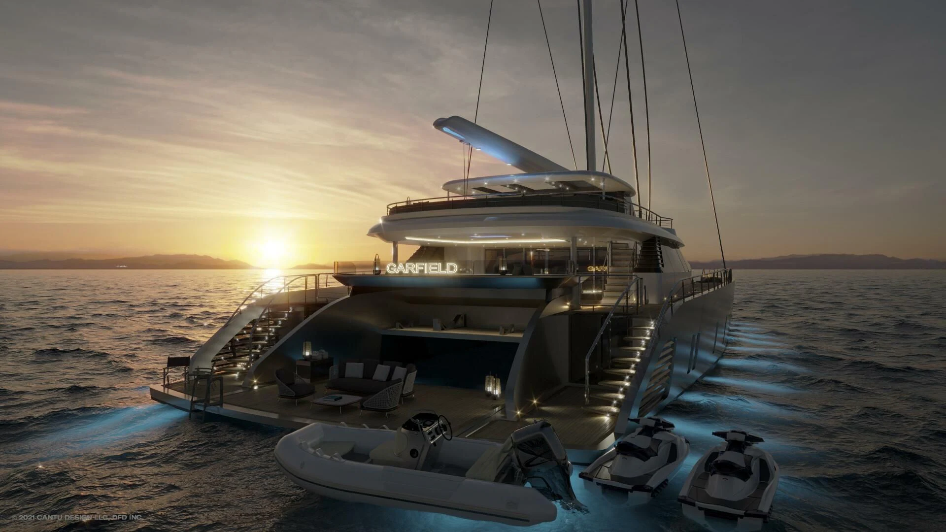 a boat on the water aboard PROJECT GARFIELD Yacht for Sale