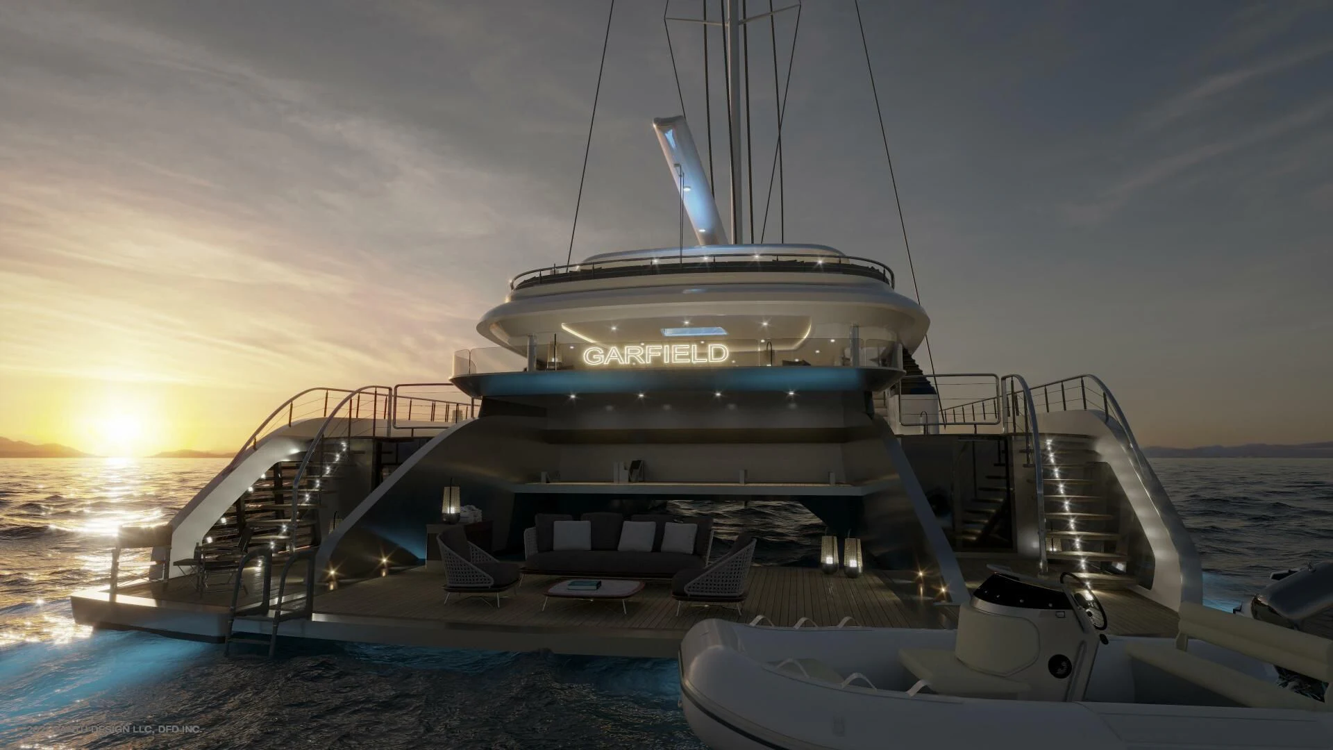 a boat on the water aboard PROJECT GARFIELD Yacht for Sale