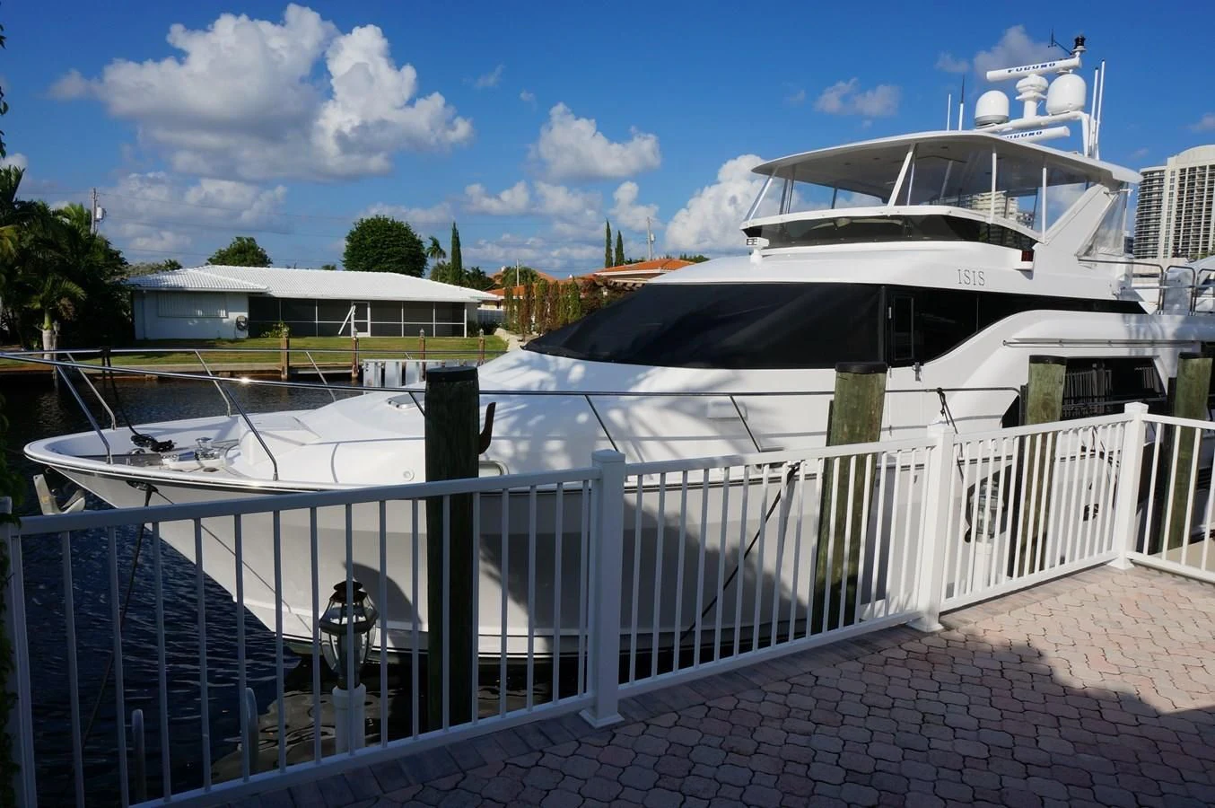 a white boat with a fence around it aboard SWEET LADY Yacht for Sale