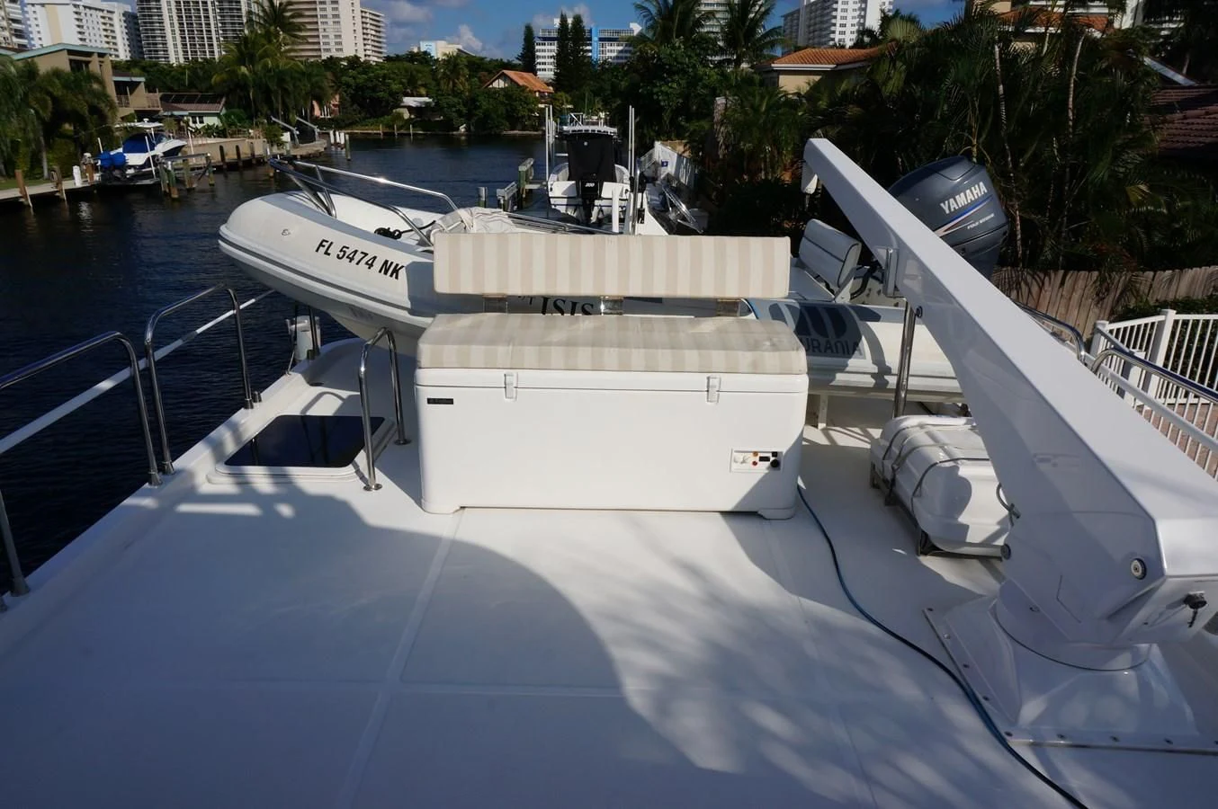 a white boat docked aboard SWEET LADY Yacht for Sale