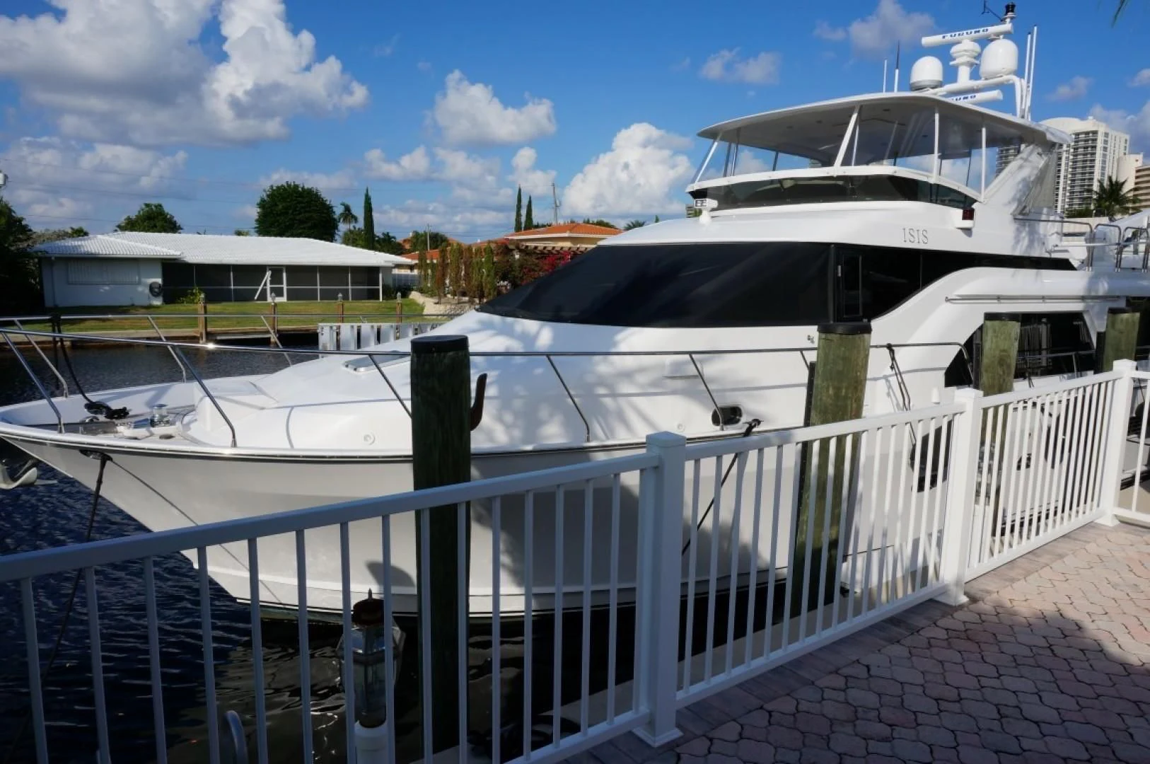 a white boat docked aboard SWEET LADY Yacht for Sale