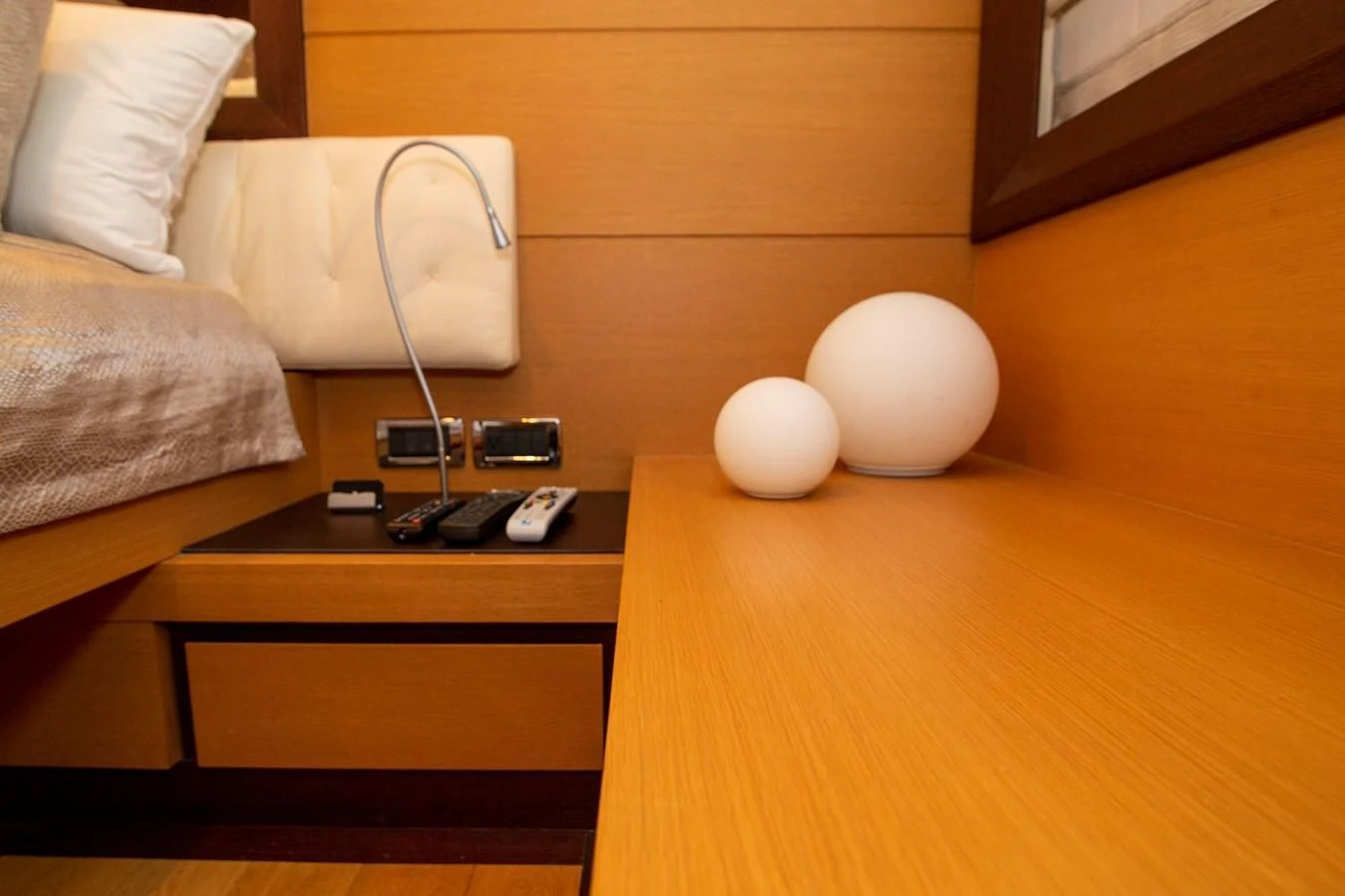 a white balloon on a table aboard UPTOWN GIRL Yacht for Sale