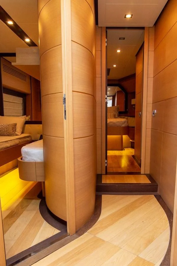 a large wooden column in a room aboard UPTOWN GIRL Yacht for Sale