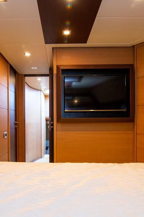 a fireplace in a room aboard UPTOWN GIRL Yacht for Sale