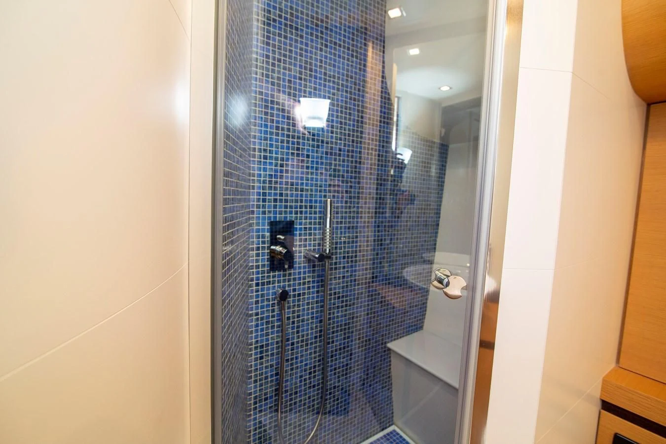 a shower unit in a bathroom aboard UPTOWN GIRL Yacht for Sale
