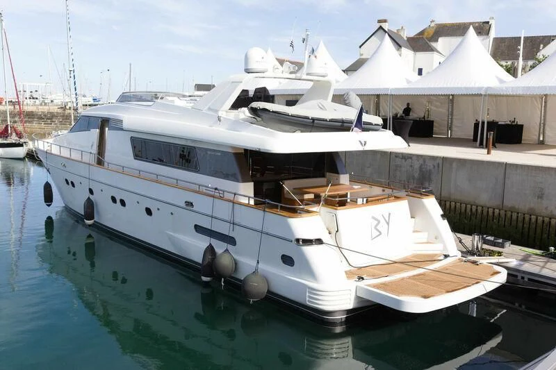 a boat docked at a pier aboard BY Yacht for Sale
