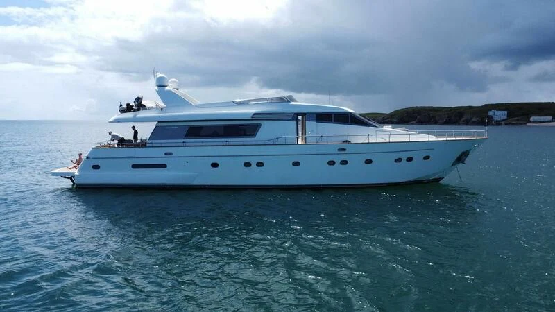 a white boat in the water aboard BY Yacht for Sale