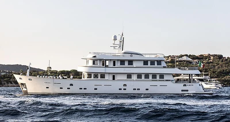 a large white boat in the water aboard TANANAI Yacht for Sale