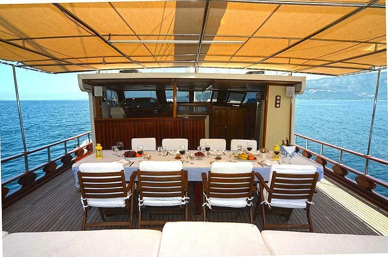 a table on a boat aboard WHITE SWAN Yacht for Sale