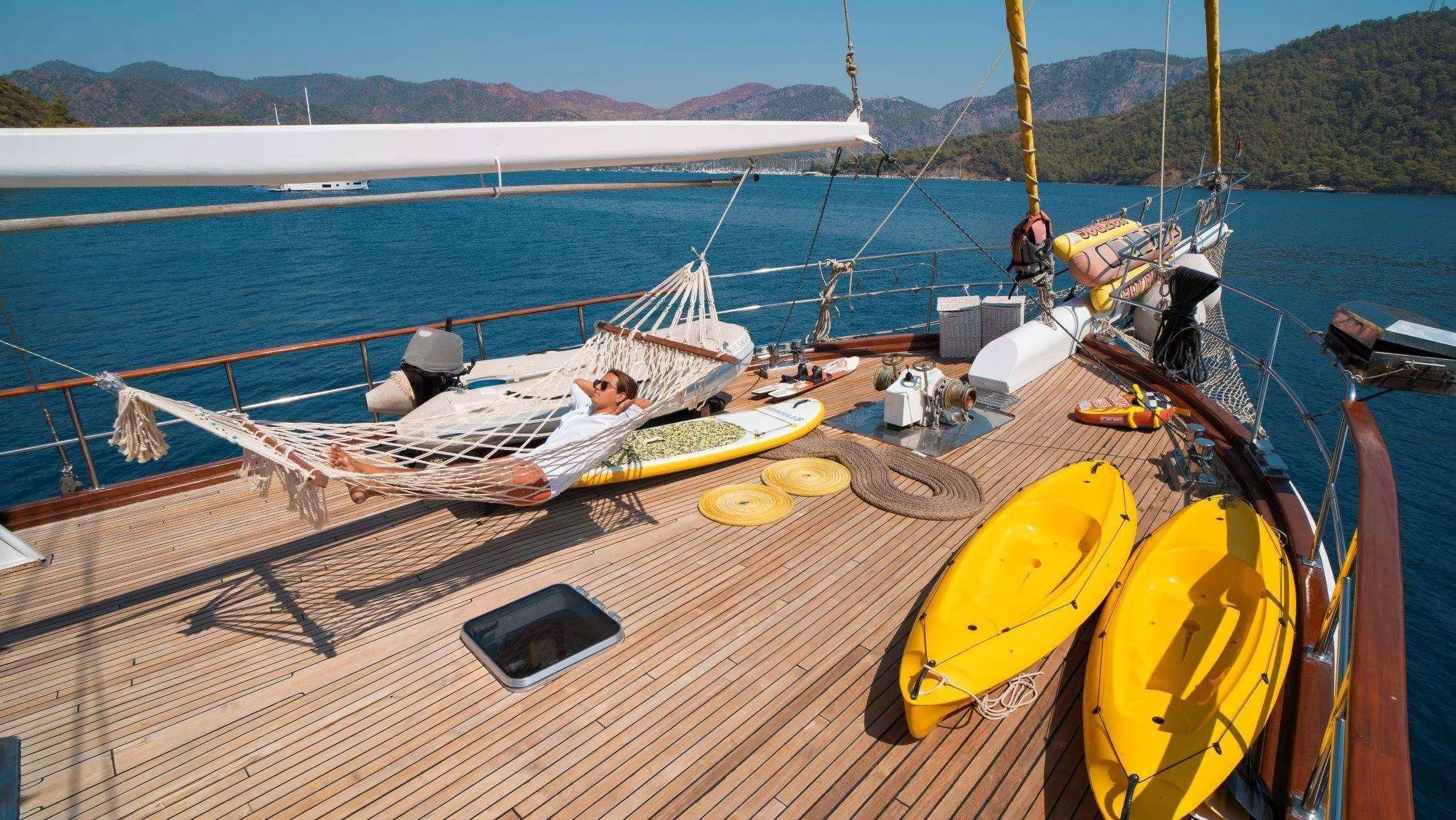 a person in a boat aboard WHITE SWAN Yacht for Sale