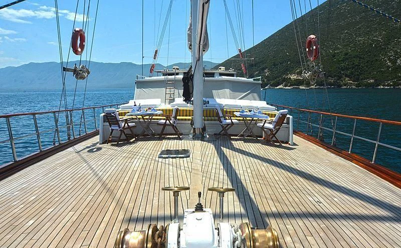 a boat on a dock aboard WHITE SWAN Yacht for Sale