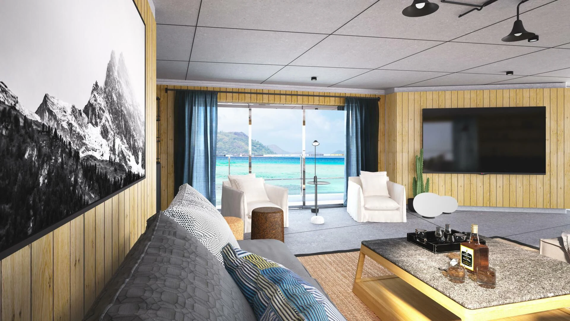 a room with a couch and a tv aboard NUMARINE 22XP/07 Yacht for Sale