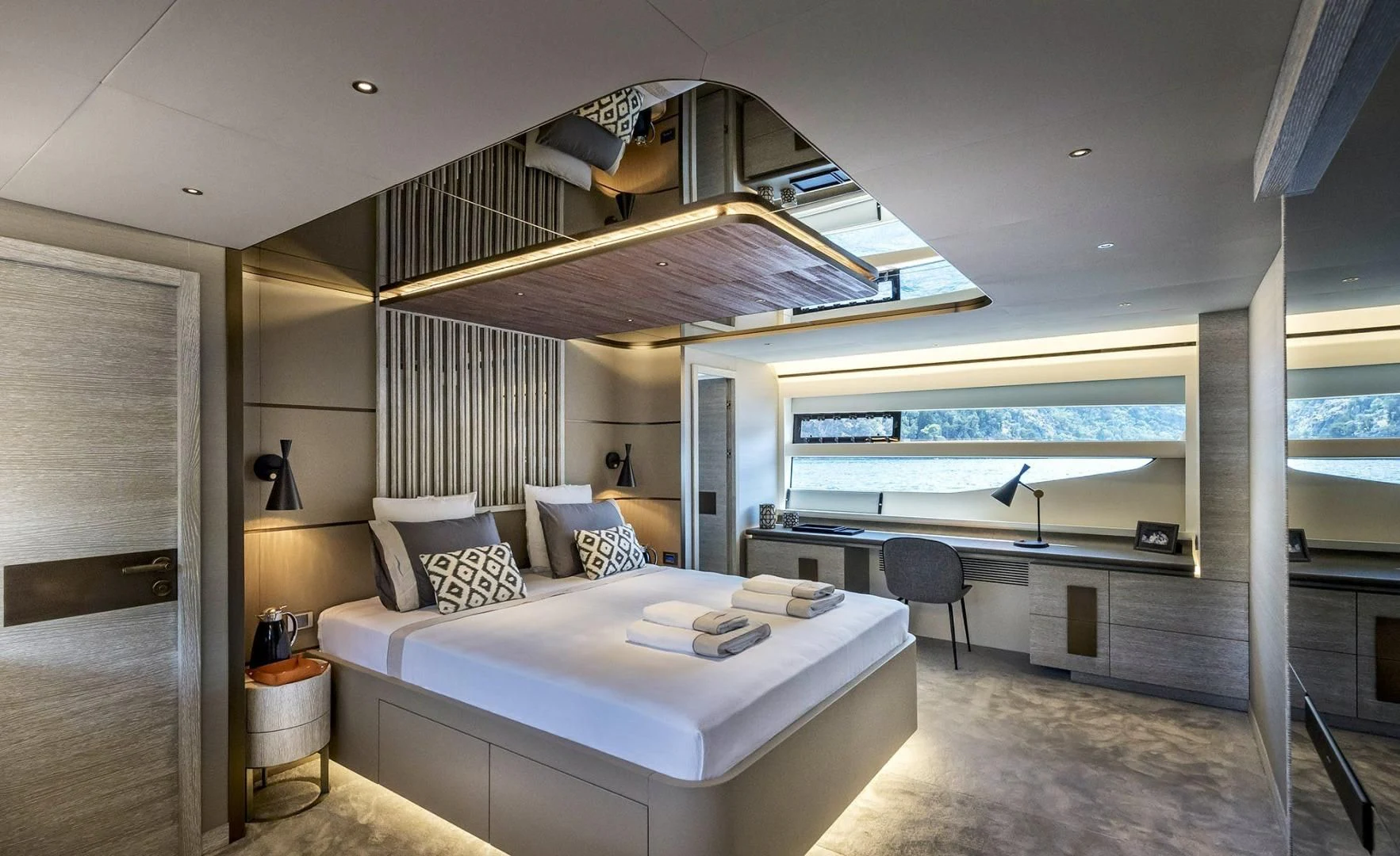 a large bed in a room aboard NUMARINE 22XP/07 Yacht for Sale