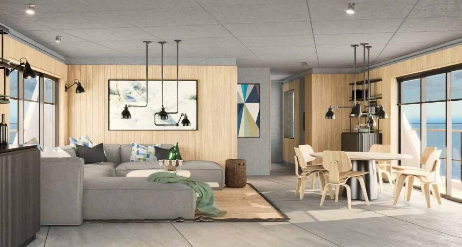 a living room with a couch and a table aboard NUMARINE 22XP/07 Yacht for Sale
