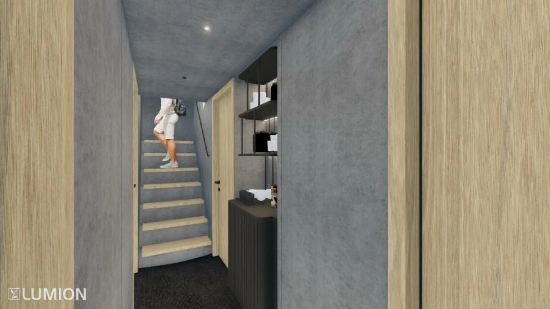 a person standing on a staircase aboard NUMARINE 22XP/07 Yacht for Sale