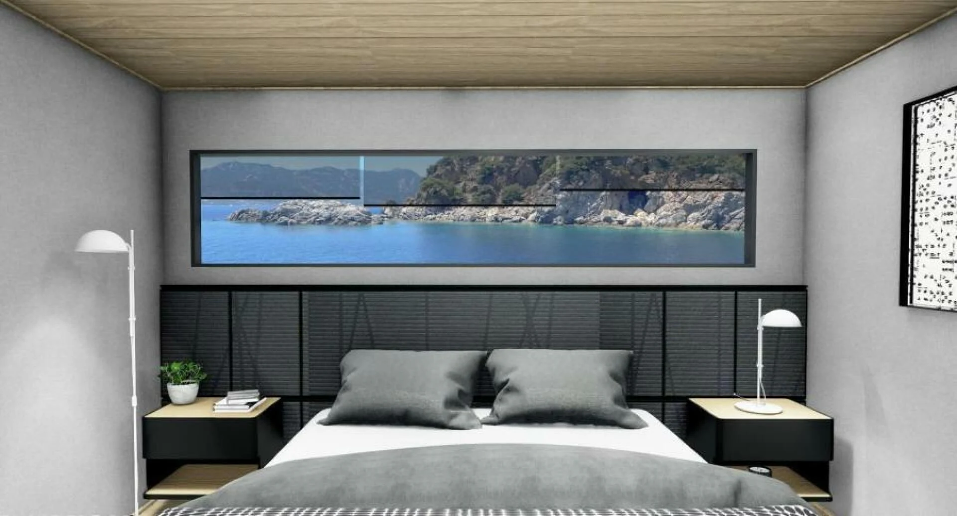 a bed with a painting on the wall aboard NUMARINE 22XP/07 Yacht for Sale