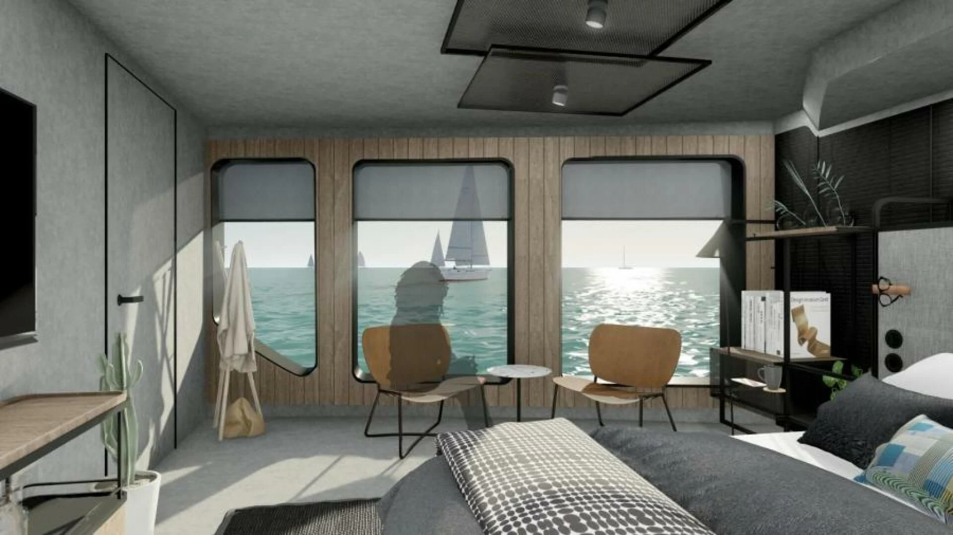 a room with a bed and a chair and a window aboard NUMARINE 22XP/07 Yacht for Sale