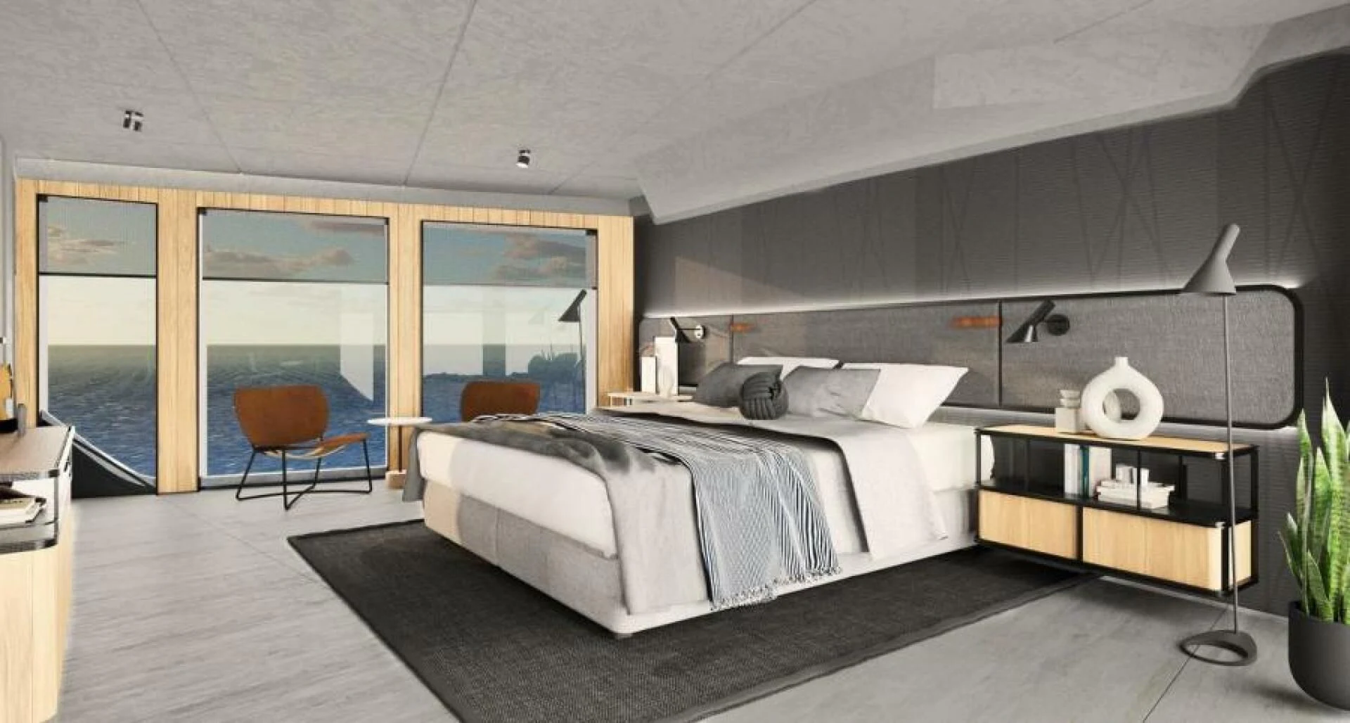 a large bedroom with a large bed aboard NUMARINE 22XP/07 Yacht for Sale