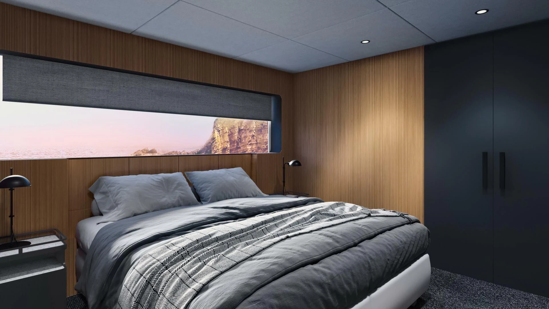 a bed in a room aboard NUMARINE 22XP/07 Yacht for Sale