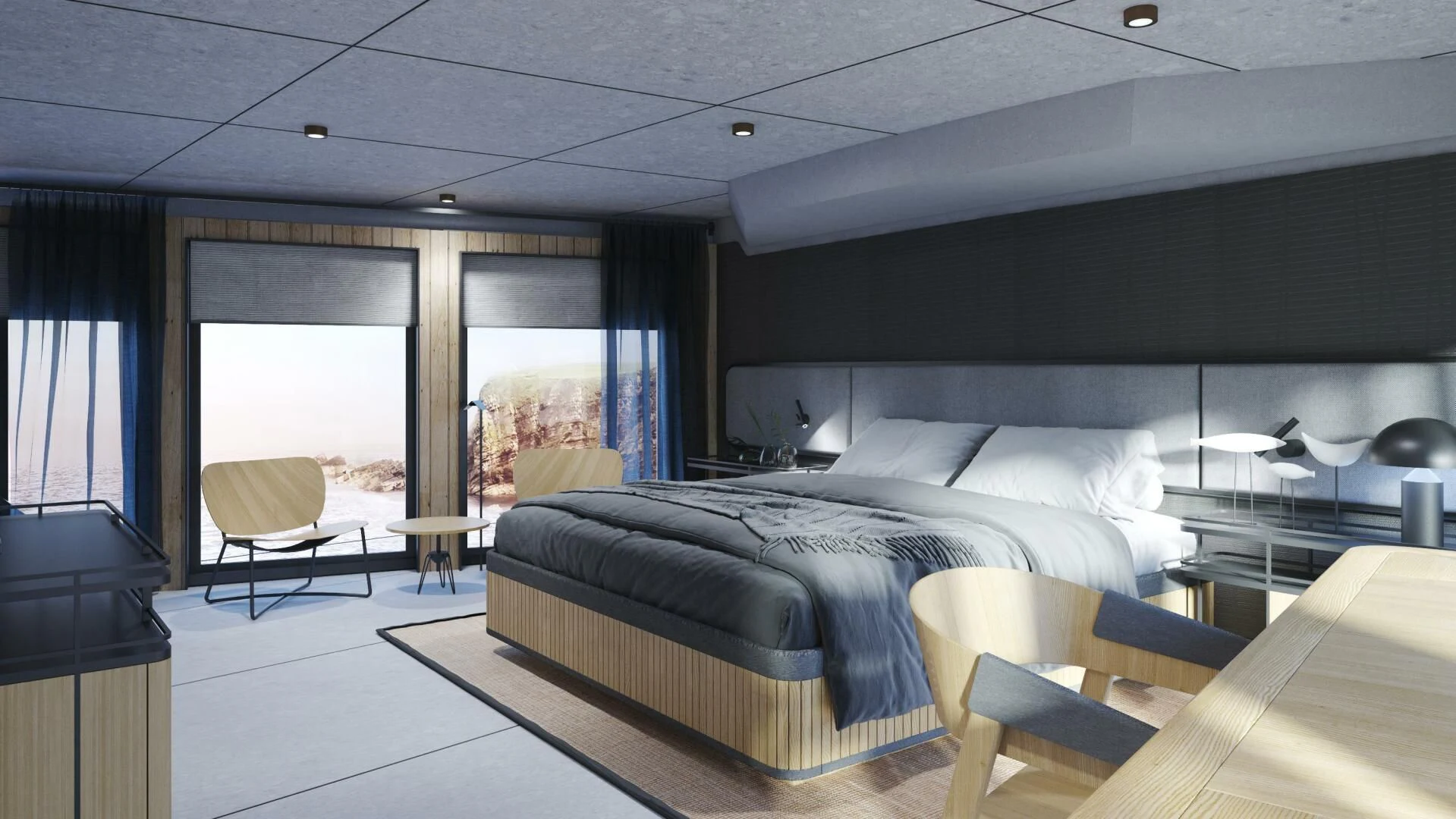 a room with a bed and a television aboard NUMARINE 22XP/07 Yacht for Sale
