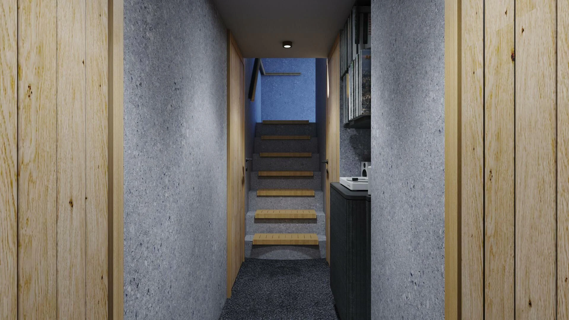 a hallway with a door and a staircase aboard NUMARINE 22XP/07 Yacht for Sale