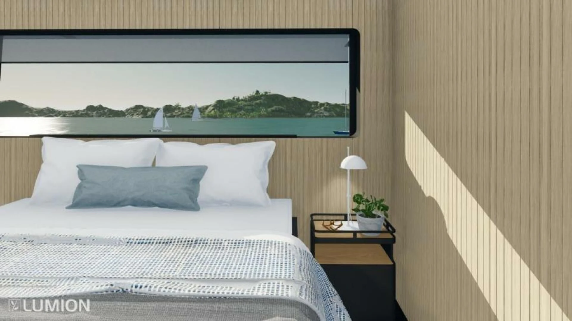 a bed with a white pillow aboard NUMARINE 22XP/07 Yacht for Sale
