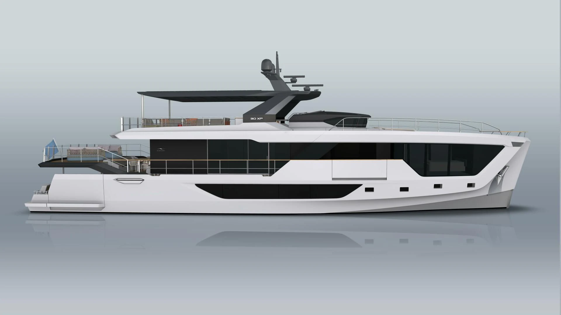 a white yacht with a helicopter on top aboard NUMARINE 22XP/07 Yacht for Sale