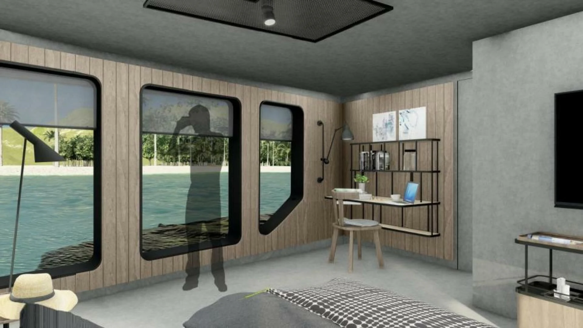 a room with a desk and a window aboard NUMARINE 22XP/07 Yacht for Sale