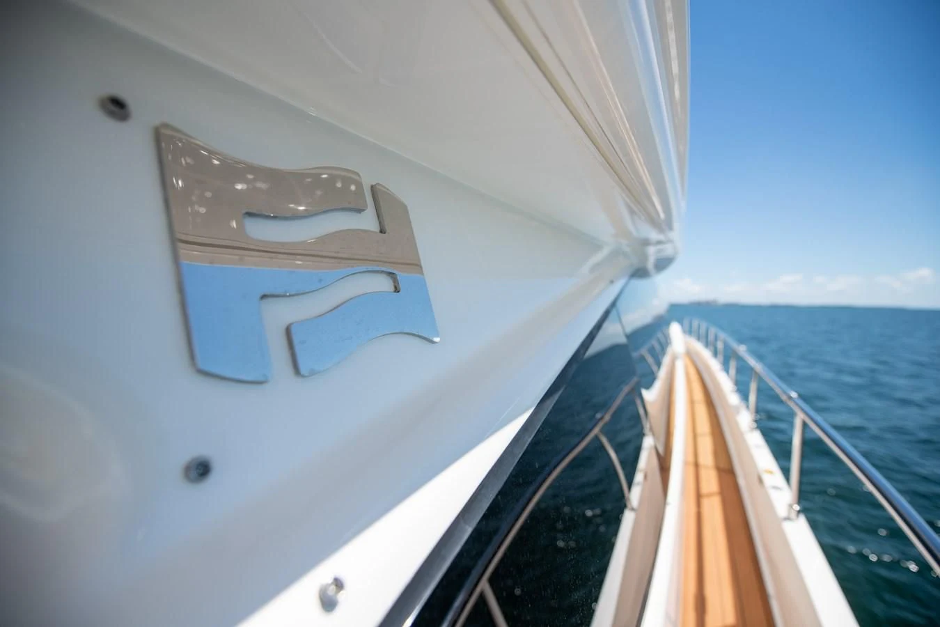 a boat with a logo on the front aboard HOPE Yacht for Sale