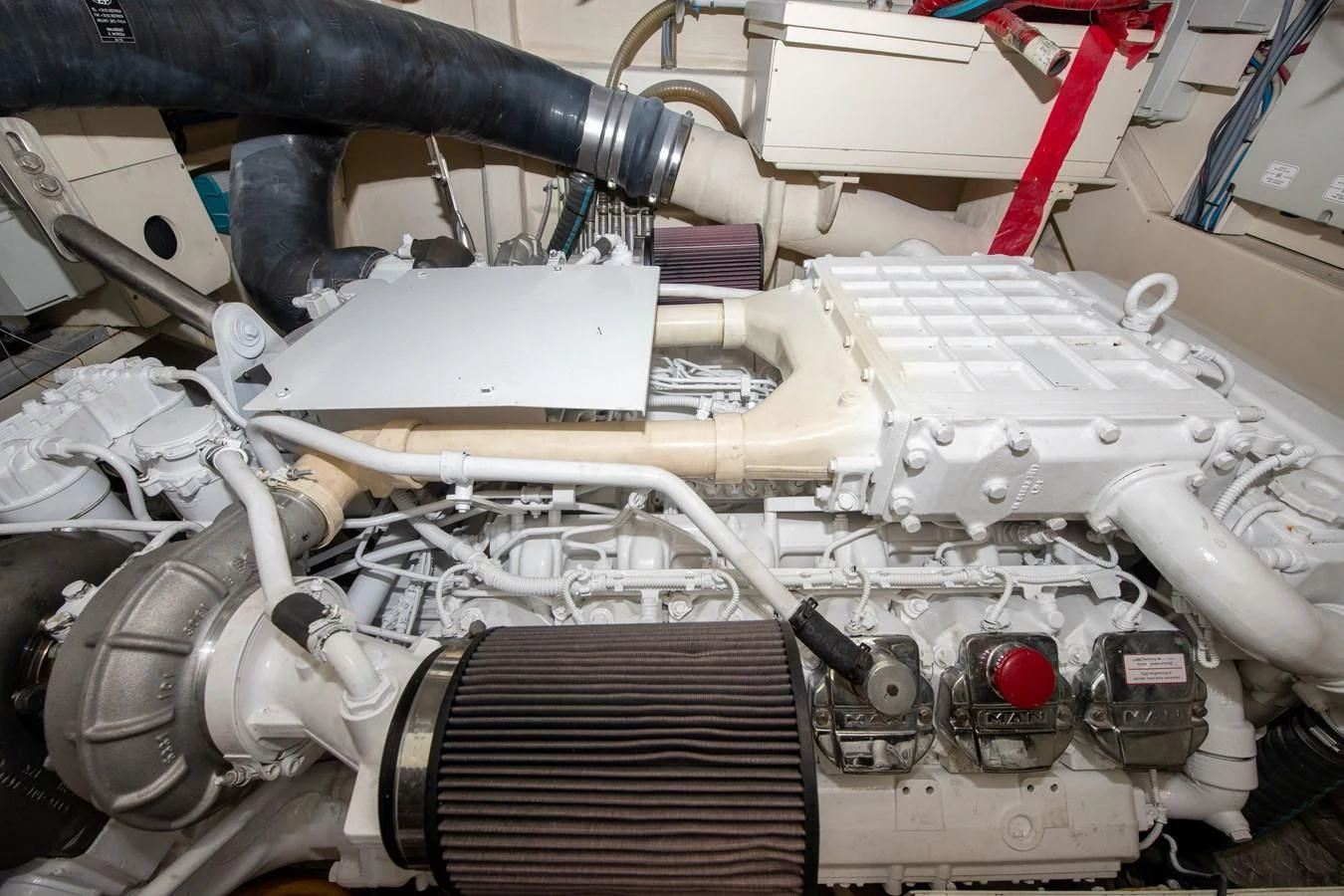 a close-up of a car engine aboard HOPE Yacht for Sale