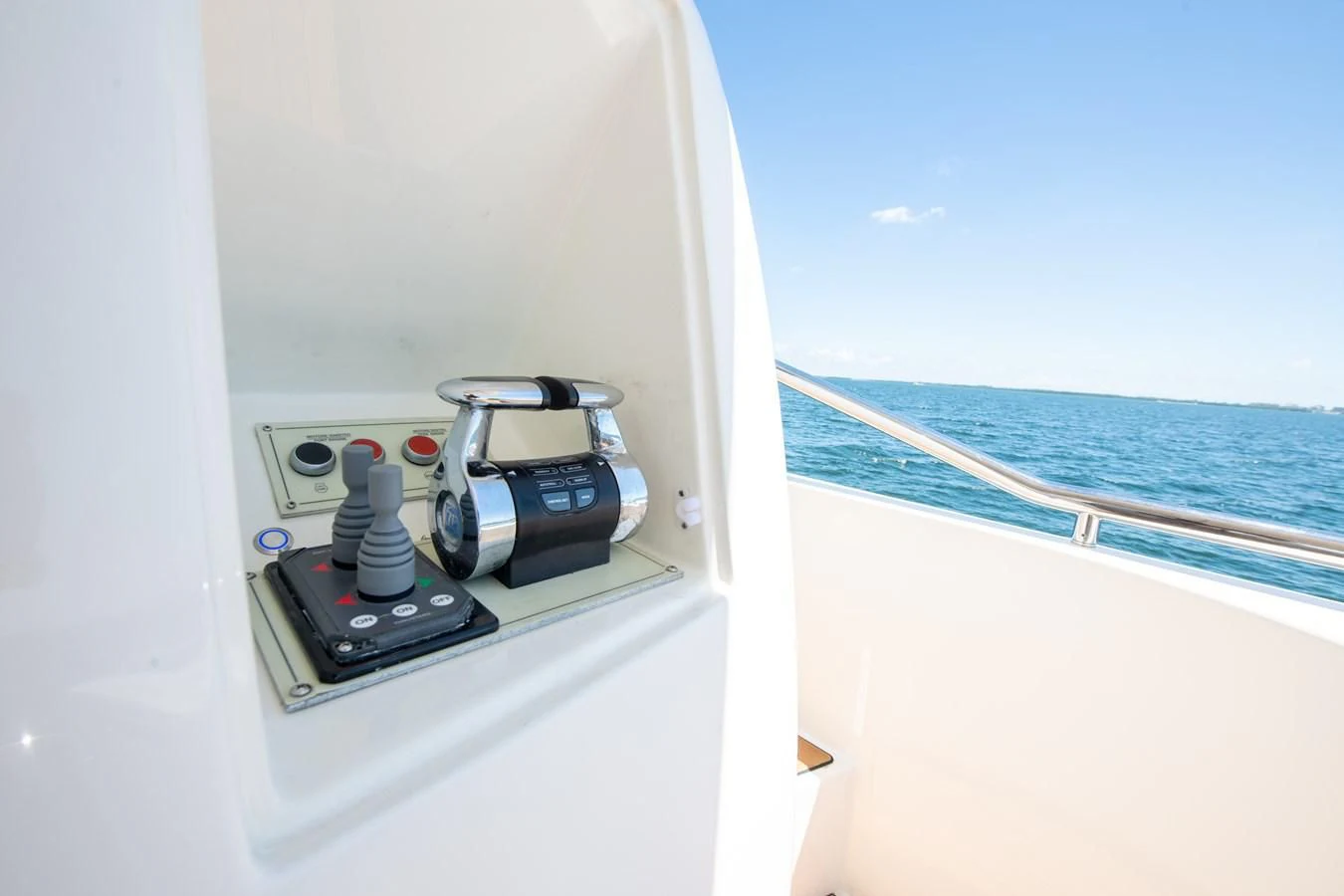 a white boat with a camera on it and a camera on the side aboard HOPE Yacht for Sale